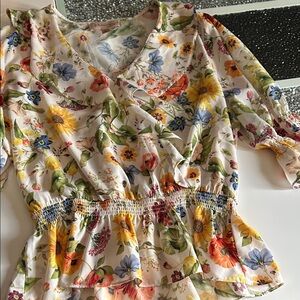 Philosophy Floral Smocked Blouse in Cream, Yellow & Blue